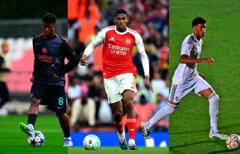 Dilan Zárate (izquierda), jugador cartagenero del Inter de Milán. Gorka Abascal (derecha) es una de las joyas del fútbol español, mientras que Cristhian Mosquera (centro) es una realidad en el Arsenal de Inglaterra. FOTO: GETTY