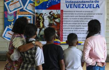 En el cuarto grado, los alumnos tienen un afiche en el que destacan la gesta de independencia de Venezuela. FOTO: Manuel Saldarriaga