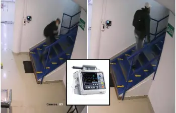 Los ladrones y el elemento hurtado de la sede de Bellosalud en el barrio Rosalpi. Foto: Cortesía