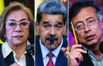 De izquierda a derecha: Rosa Villavicencio, canciller de Colombia; Nicolás Maduro, dictador de Venezuela; Gustavo Petro, presidente de Colombia. FOTOS: AFP Y COLPRENSA