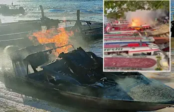 Imágenes del incendio ocurrido en el puerto de El Bagre. FOTO: Imagen tomada de redes.