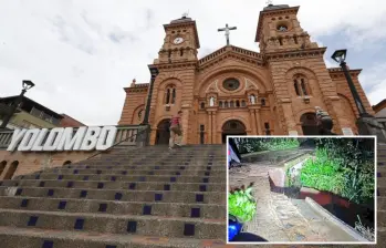 Adelante, daños en el puente del sector El Atajo. Atrás, parque principal del municipio de Yolombó. Foto: Manuel Saldarriaga Quintero