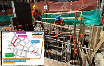 Obreros del Metro de La 80 realizando obras para la nueva infraestructura de transporte público. FOTO: Tomada de redes sociales