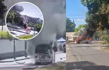 El video de seguridad captó el momento en que un hombre desciende de un bus cargado con explosivos segundos antes de la detonación. Foto: tomada de redes sociales