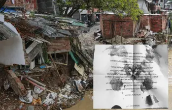 Adelante, zona de Altavista afectada por la tragedia invernal de abril. Atrás, la amenaza enviada al sacerdote. Foto: Manuel Saldarriaga Quintero