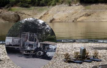 El camión fue incinerado cerca a las compuertas de la represa Betania, ubicada en Huila. Foto: Colprensa. 