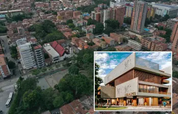 Adelante, un render sobre el Recreo que se construirá en Los Alpes. Atrás, panorámica de este barrio de la comuna de Belén. FOTO: Cortesía