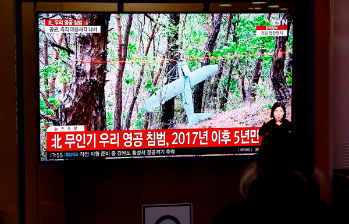 Imágenes de la televisión surcoreana en la que se muestra uno de los aparatos, el cual se estrelló en la zona de Hoengseong. FOTO: EFE