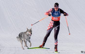 El animal, tras entrar a la pista, se colocó detrás de dos deportistas corrió varios metros como si también fuera parte de la prueba. Foto: AFP