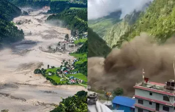 Una avalancha de hielo, lodo y rocas provocó una devastadora riada en el norte de Nepal, en la frontera con el Tíbet, dejando cientos de muertos y más de 1.400 desaparecidos. Foto: Nepal Police