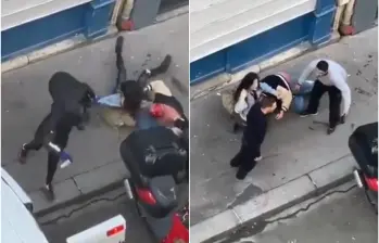 Secuencia de como los encapuchados pelearon y forcejearon contra la mujer y su pareja para intentar llevársela en esa furgoneta de color blanco. FOTO: CAPTURA VIDEO REDES SOCIALES