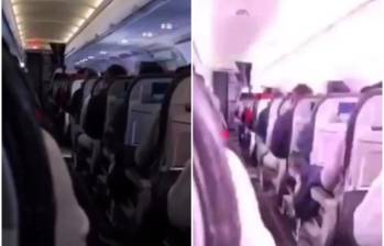 A pesar de la conmoción y el susto de los viajeros al ver iluminarse la cabina de repente, la aeronave continuó su viaje y aterrizó sin contratiempos en la capital de Chile. FOTO: Captura de video de redes sociales de @ColombiaOscura