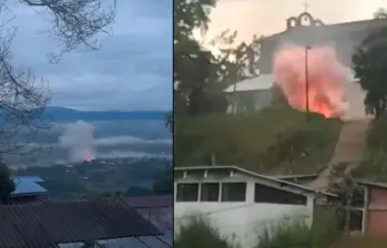 Desde las 5:30 de la mañana comenzaron los ataques a la estación de Policía de Mondomo, Santander de Quilichao, Cauca. Foto: Captura video redes sociales 