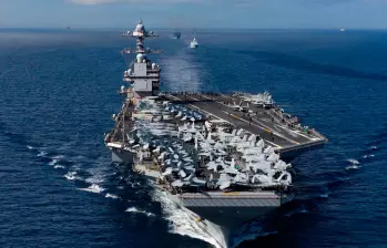 Este es el USS Gerald R. Ford, el portaviones más grande del mundo. Hace parte de la Naval de Estados Unidos. FOTO: Tomada de X @RepCarlos