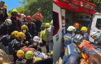 Durante horas estuvo personal de rescate tratando de sacar a la joven de los escombros. FOTO: Bomberos de Bogotá