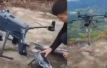 Menor de edad manipula un dron tipo DJI Matrice 400 en una zona rural del Cauca. Foto: captura de video