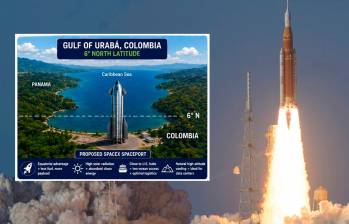 Imagen de referencia de un cohete saliendo hacia el espacio exterior y una recreación publicada en X. FOTO: GETTY y @holdmybirra en X