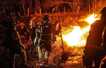 A Suárez, Tolima, llegaron los bomberos de Bogotá para apoyar en las labores de contención de los incendios forestales en ese departamento. FOTO: Bomberos de Bogotá