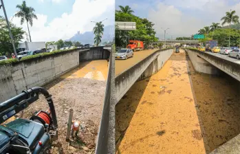 Inundación del deprimido del Metroplús en Industriales. FOTO: ESNEYDER GUTIERREZ