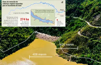 EPM planea culminar en septiembre la poda de la zona inundable y aprovechar la temporada de lluvias para llevar el embalse de Hidroituango a la cota 420 en noviembre. FOTO CORTESÍA EPM