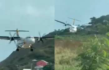 En videos quedó registrado cuando un avión no pudo aterrizar en el aeropuerto El Embrujo por fuertes vientos. Foto: Captura de video redes sociales 