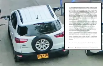 Entre los carros que llegaron a la cárcel de Itagüí para la parranda vallenata estuvo una Ford Ecosport, propiedad de un guardián del Inpec, que figura como carro público. FOTO Cortesía