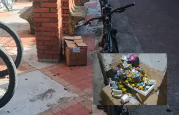 Caja abandonada al lado de un colegio en Amalfi, Antioquia. FOTOS: Cortesía Policía