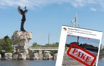 Realmente la imagen corresponde al monumento que está sobre el río Arkansas en Wichita, Kansas en Estados Unidos, que se llama “Keeper of the Plains”. Foto: “Visit Wichita” y captura de pantalla.