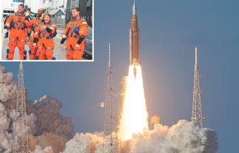 Los cuatro astronautas a su llegada a la zona de lanzamiento y finalmente el despegue del cohete SLS hacia la Luna. FOTOS Getty