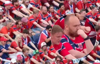 Emil Aners Lapen es un aficionado que pese a su fervor por la Selección Noruega, se niega a hacer la celebración del remo. Fotos: Captura video Sky News y @Dexerto