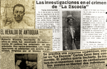 El periódico El Heraldo de Antioquia tuvo un amplio cubrimiento del crimen de La Escocia, la macabra historia del asesinato de un joven en 1928. FOTO: imagen obtenida del Archivo de Prensa de la Biblioteca de la Universidad de Antioquia.