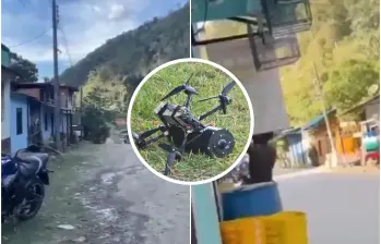 El aparato fue impactado en pleno vuelo por soldados desplegados en el sector antes de que lograra aproximarse a la población civil. FOTO: Captura de video de redes sociales y Colprensa