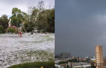 Una capa de granizo cubrió varias zonas de Bogotá y fuerte aguacero inundó vías en Medellín. FOTOS Defensa Civil y Juan Antonio Sánchez