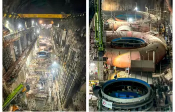 Los anillos estacionarios de las cámaras de espirales de las nuevas unidades de generación de Hidroituango ya fueron instalados. Lucen desde lo alto como caracoles gigantes. FOTO Cortesía de EPM