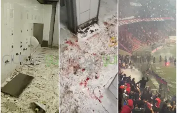 Lo que debía ser una fiesta copera empezó en caos. Bengalas, pólvora e incendios en la tribuna norte obligaron a cancelar el duelo entre DIM y Flamengo en el Atanasio Girardot. Los baños del estadio también se vieron afectados. FOTO: Captura de video de redes sociales @ciudadsur_