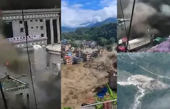 Las inundaciones provocaron el desbordamiento de un río en el distrito de Rasuwa, Nepal, cerca de la frontera con China. Foto: captura de video redes sociales