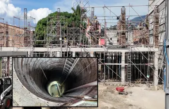 Adelante, los trabajos subterráneos que se hacen para evitar traumatismos a la malla vial. Atrás, avance de la obra física de la nueva subestación. FOTO: cortesía EPM