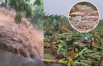 Las lluvias dejaron cultivos de banano afectados en la Zona Bananera y provocaron inundaciones en Santa Marta, mientras el aumento del caudal del río Manzanares arrastró residuos hacia la bahía. Foto: captura de video redes sociales @Zunigacotes @honohenriquez @guillerodph