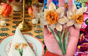 Las servilletas usadas en la gala 2025 con los diseños de Amarpo (a la derecha). FOTOS @amarpodesign