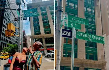 La actriz Nina Caicedo junto a su padre, Nino Caicedo, fundador de Guayacán Orquesta, tras el evento en Nueva York. FOTOS: Tomadas de Instagram @ninacaicedo