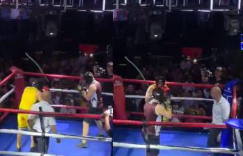 El gobernador de Caquetá (amarillo) y el alcalde de Florencia (vino tinto) se citaron en un ring de boxeo como si fuera una velada de influencers. Fotos: Captura video X @LilCaquetensis