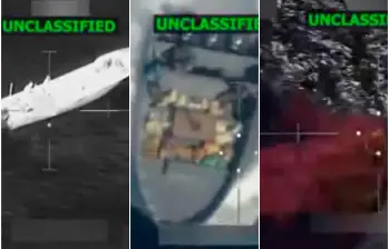 Imagenes de las dos embarcaciones interceptadas y atacadas por EE. UU. en el Pacífico. FOTOS: Capturas de video X @SecWar