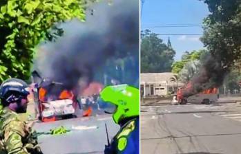 El atentado del 24 de abril en el batallón Pichincha de Cali, atribuido al frente Jaime Martínez del EMC y a “Max Max”. FOTO: TOMADA DE VIDEO