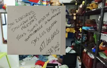 Mensaje que dejaron los ladrones de un Centro de Desarrollo Infantil en Andes, Antioquia. FOTO: JUNTA DE ACCIÓN COMUNAL SANTA RITA