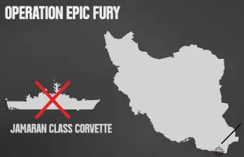 Una corbeta iraní de clase Jamaran fue atacada. FOTO: Comando Central de Estados Unidos