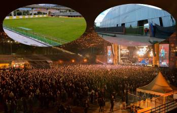 De fondo, Festival Altavoz en su versión 2022. Detalle izquierda: Estadio Cincuentenario. Detalle derecha: Aeroparque Juan Pablo II