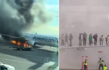 Un avión de American Airlines se incendió tras aterrizar en el aeropuerto de Denver, en Colorado. FOTO: Tomadas de redes sociales 