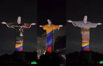 Cristo Redentor en Río de Janeiro, Brasil, iluminado con paisajes colombianos. Foto: Captura de video