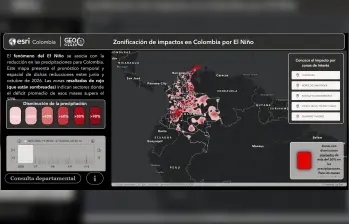 La plataforma ArcGIS integra datos de satélites de la NASA y la NOAA con información territorial para construir mapas de riesgo climático que cruzan amenaza, exposición y vulnerabilidad ante fenómenos como El Niño. FOTO cortesía Esri Colombia