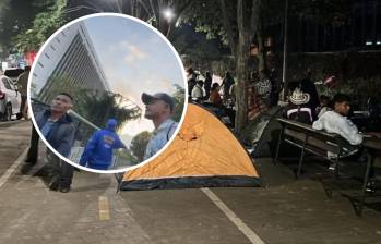 Los indígenas instalaron carpas y hamacas en las afueras del centro administrativo La Alpujarra. Inicialmente bloquearon la movilidad en la zona, pero luego de ubicaron sin afectar la circulación vehicular. FOTO: CORTESÍA